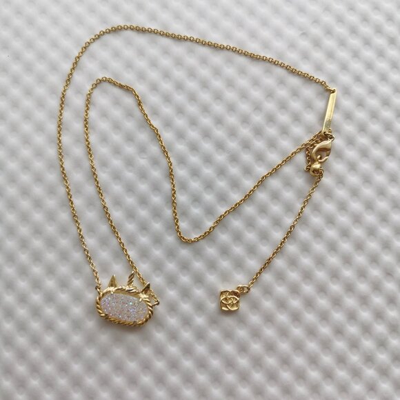 Kendra Scott Iridescent Drusy Elisa Unicorn Gold Short Necklace NEW WITH POUCH - Picture 1 of 4